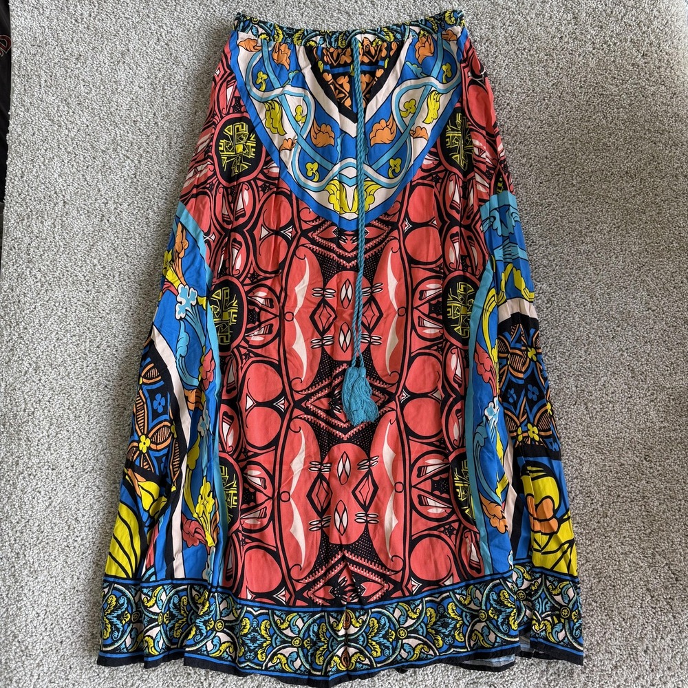 Flying Tomato Skirt Womens M Multicolor Geometric Boho Maxi Tassel Elastic Waist